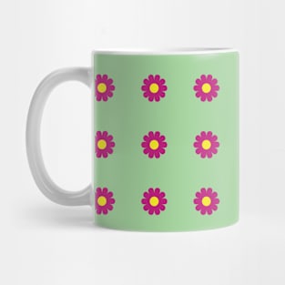 Cerise daisies with Yellow centres on a Spearmint Green background Mug